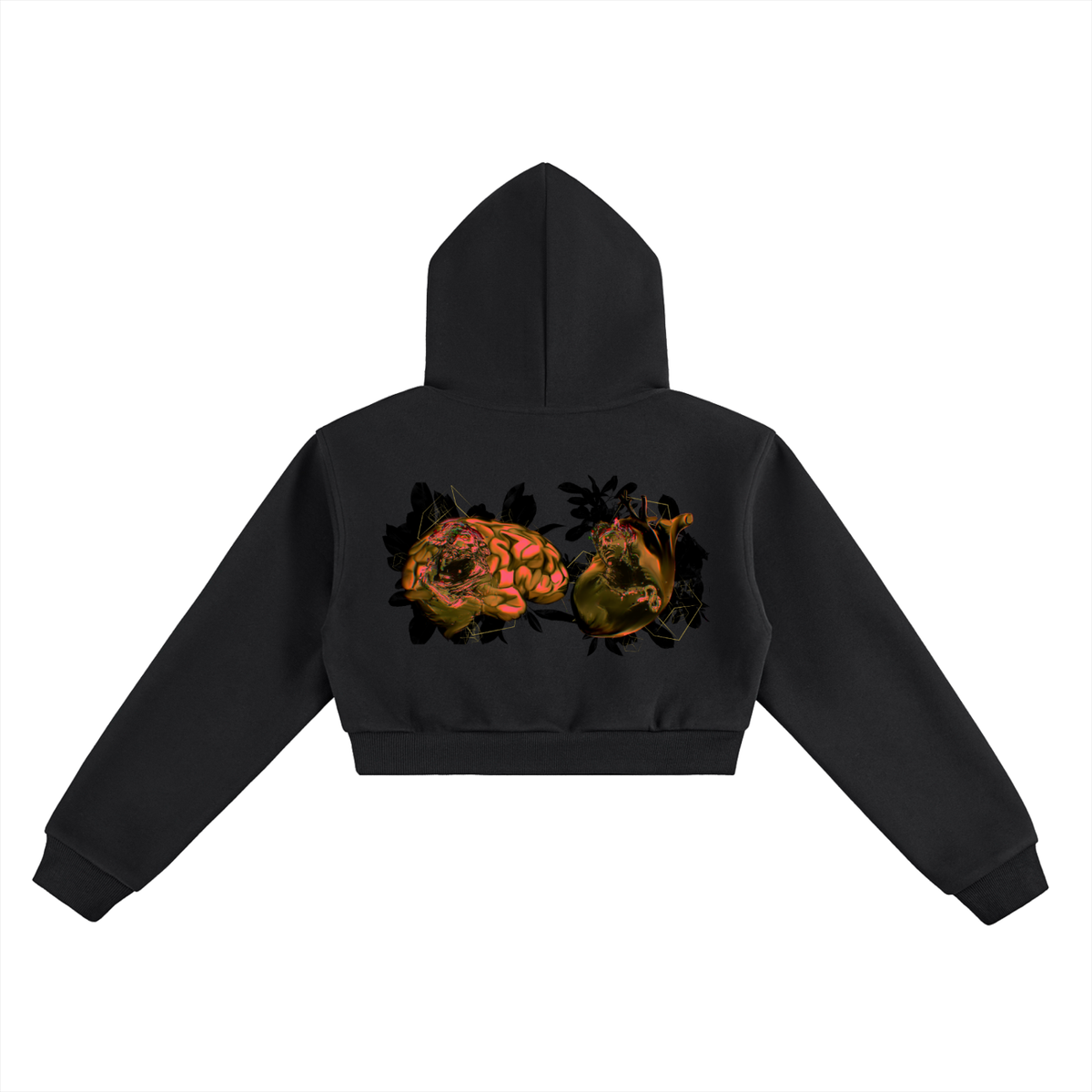 Silenus and Maenad · Roses Cropped Hoodie in black, Caos Inside, back