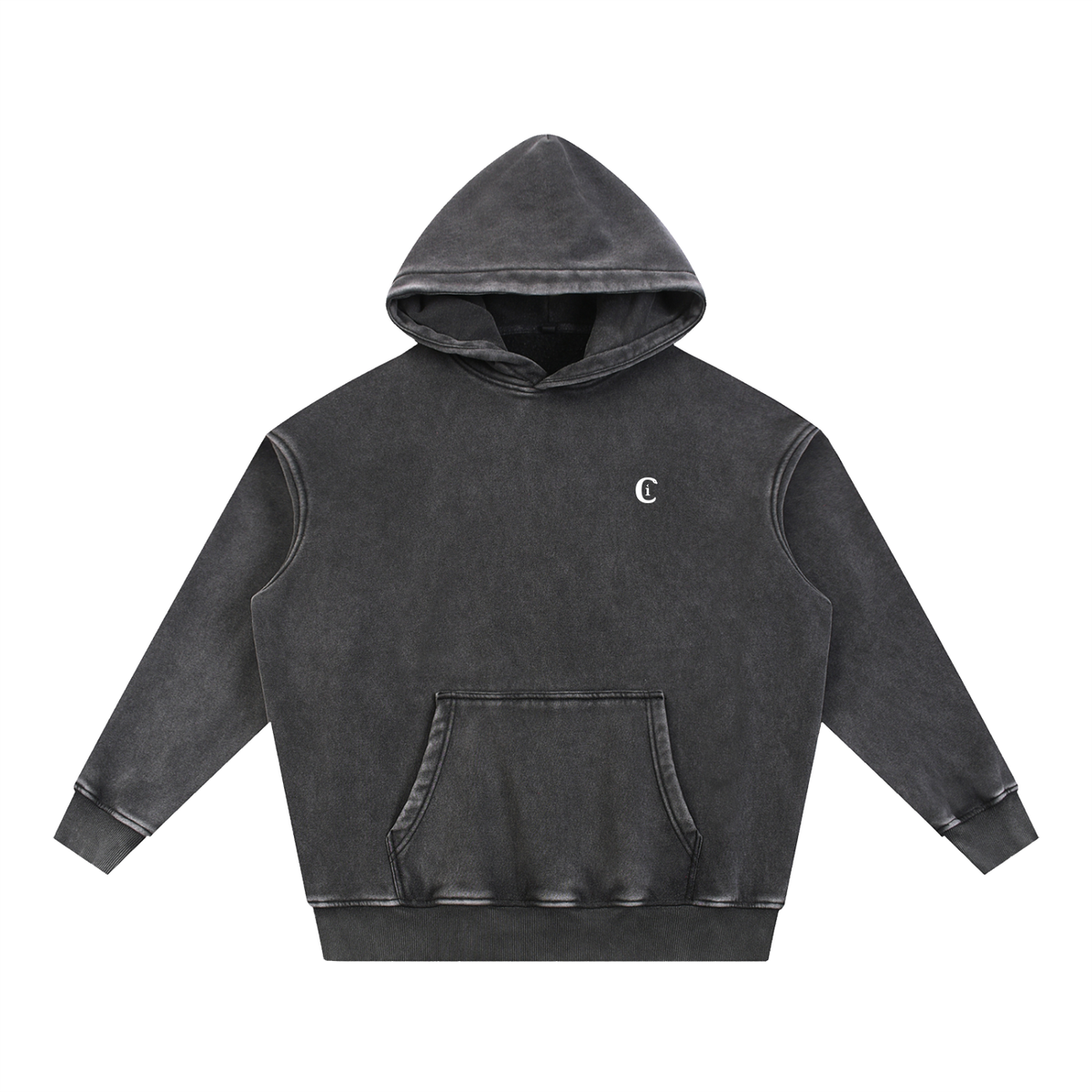 David · Snow Wash Hoodie in black, Caos Inside, front